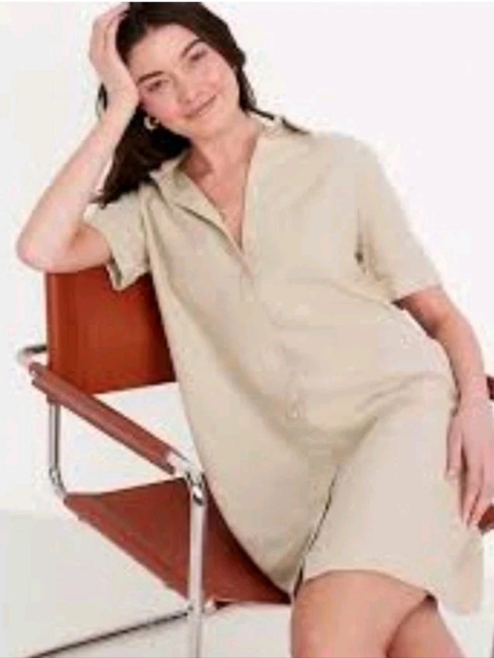 Old Navy Linen Tunic Shirt Dress Woman Size XL Tall Beige Neutral Button Pockets